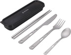 Pure Titanium Utility Cutlery Set, Portable tableware titanium utensil set with case, Pure Titanium Table Spoon Fork Chopsticks Knife set for Outdoor Travel Camping Backpacking (Total 5 PCS)