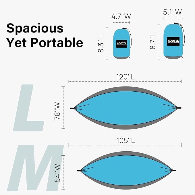 Kootek Camping Hammock, Portable Hammocks with Tree Straps & Attached Carry Bag, Camping Essentials Gear, Perfect for Outside Indoor Hiking Beach Backpack Travel