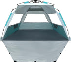 WhiteFang Deluxe Pop Up Beach Tent Sun Shade Shelter for 3-4/5-6 Person, UV Protection, Extendable Floor with 3 Ventilating Windows Plus Carrying Bag, Stakes, and Guy Lines