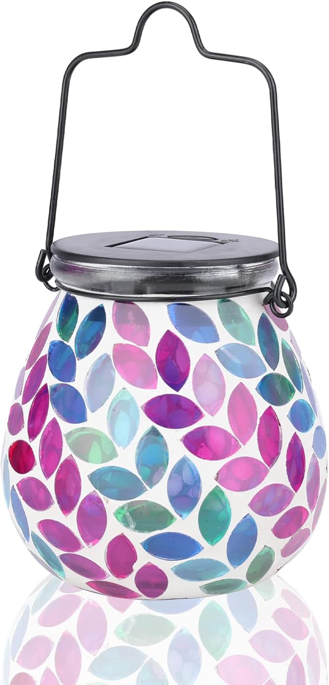 Afirst Mosaic Solar Lanterns Outdoor - Glass Hanging Solar Lights Hollow Out Waterproof Table Lamp Outdoor Decorative for Garden, Patio, Holiday Party Outdoor Decoration