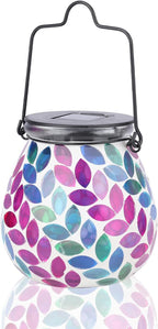 Afirst Mosaic Solar Lanterns Outdoor - Glass Hanging Solar Lights Hollow Out Waterproof Table Lamp Outdoor Decorative for Garden, Patio, Holiday Party Outdoor Decoration