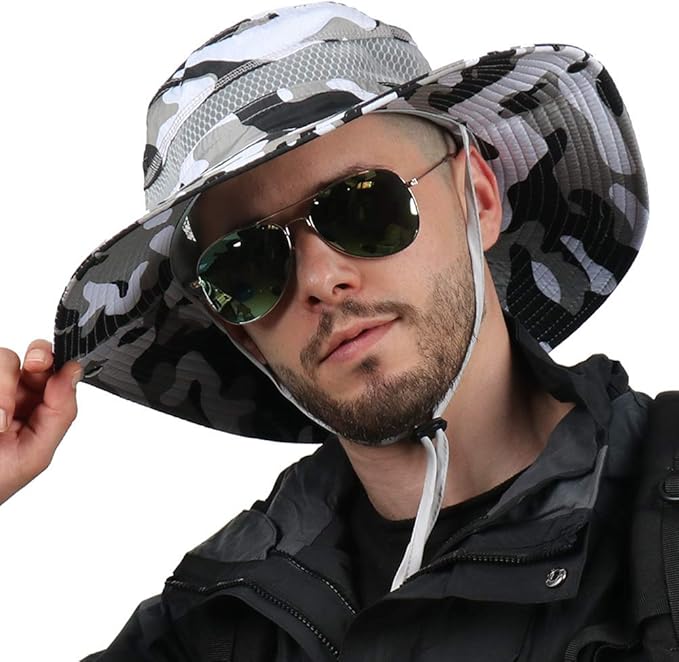 CAMOLAND Mens Fishing Hat Wide Large Brim Sun Hat with Outdoor UV Protection