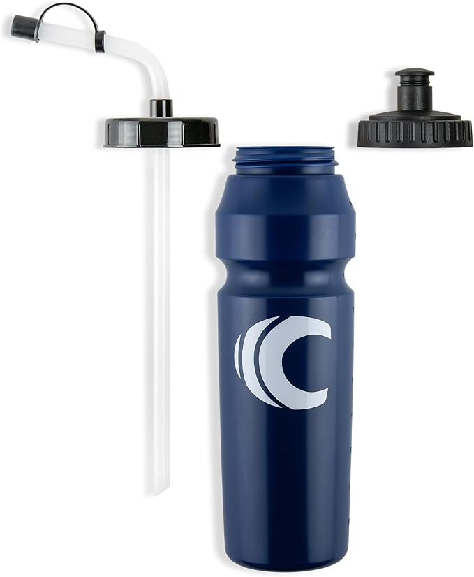 Cannon Sports 1 Liter Sports Water Bottle, BPA-Free, 34 Oz Capacity, Large Mouth, 2 lids (Straw and Squeeze), Great For Helmet Sports Such As Hockey, Lacrosse, Football, Boxing (Navy)