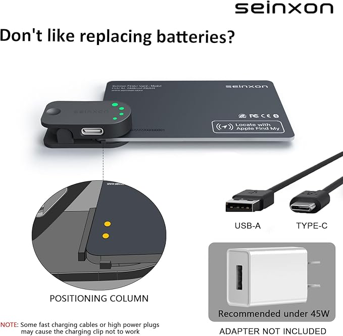 Wallet Finder RFID Blocking Card IP68 Item Tracker Works with Apple Find My APP & Network with Recharge Clip (iOS Only)