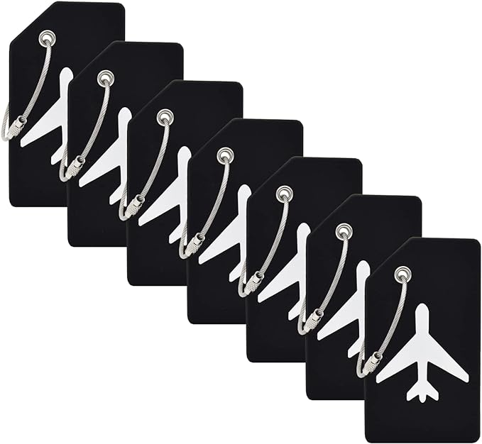 7 Pack Silicone Luggage Tag Baggage Handbag Travel Bag Tags with Name ID Card Perfect to Quickly Spot Luggage Suitcases (Black)