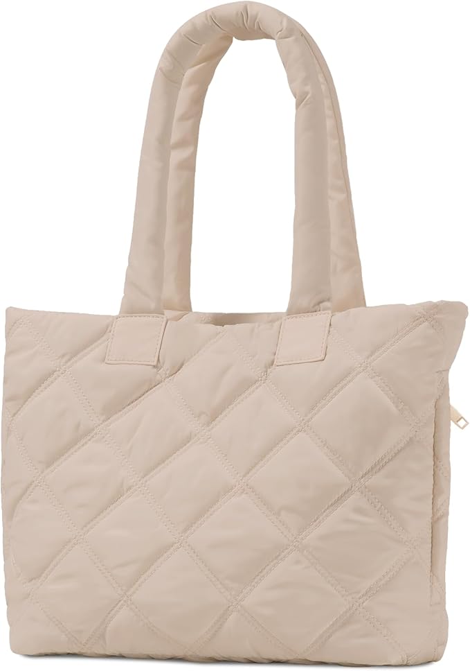 Puffer Tote Bag for Women, Quilted Bag with Zipper, Small Tote HandBags for Work, Travel