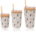 Reusable Insulated Neoprene Iced Coffee Cup Sleeve, Durable Drink Sleeve for Cold Beverages, Beverage Holder for Iced Coffee, Beige Coffee