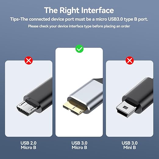 USB 3.0 to Micro B Cable 10ft, External Hard Drive Cord 5Gbps SuperSpeed Data Transfer Nylon Braided for Seagate Toshiba WD My Passport LaCie, SSD, Camera, Brother Mobile Scanner, Laptop, Tablet