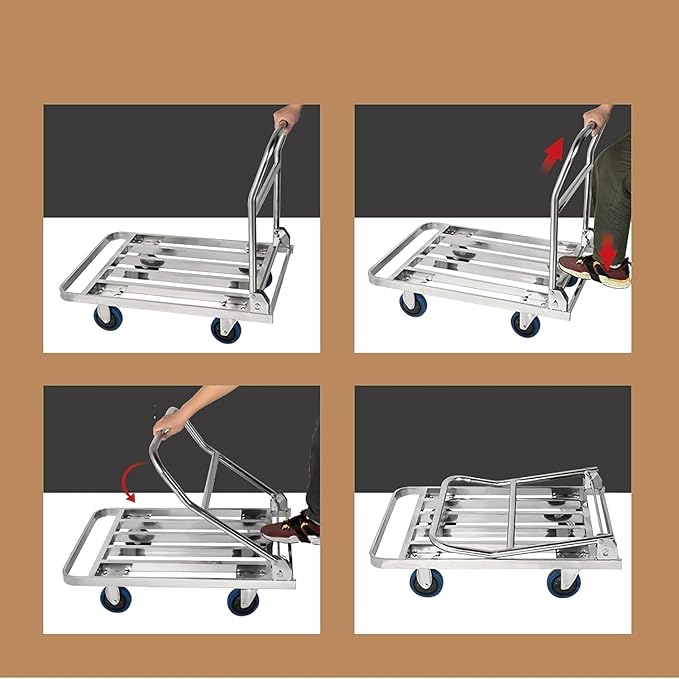 Heavy Duty Foldable Platform Truck Cart - Stainless Steel Utility Trolley for Moving, Luggage Transport, and Easy Storage 50 * 70