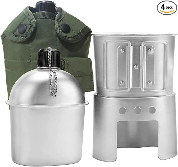 Canteen Cup Stove Pouch Kit Military Canteen with Cup for Outdoor Camping Survival Hiking Backpacking