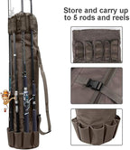 Allnice Durable Canvas Fishing Rod & Reel Organizer Bag Travel Carry Case Bag- Holds 5 Poles & Tackle