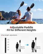 Abahub Adjustable Kayak Paddle 210-230 cm/ 230-250 cm Floating Kayaking Oars Boating Oars Canoeing Oars Black