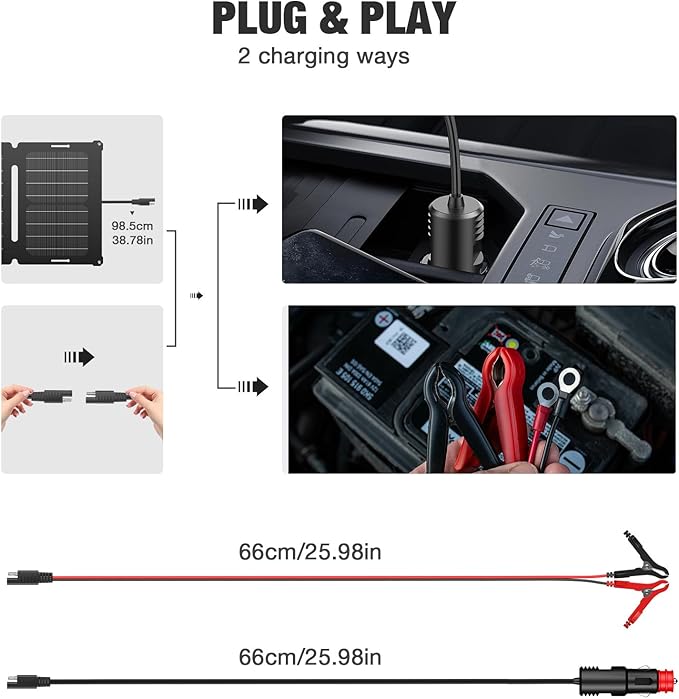 GRECELL 12V 25W Solar Battery Charger Maintainer, Portable Solar Panel Car Trickle Charger Waterproof 25 Watt Mono+ SAE Cables Kit for Truck Boat RV Motorcycle Truck Marine Vehicle Battery