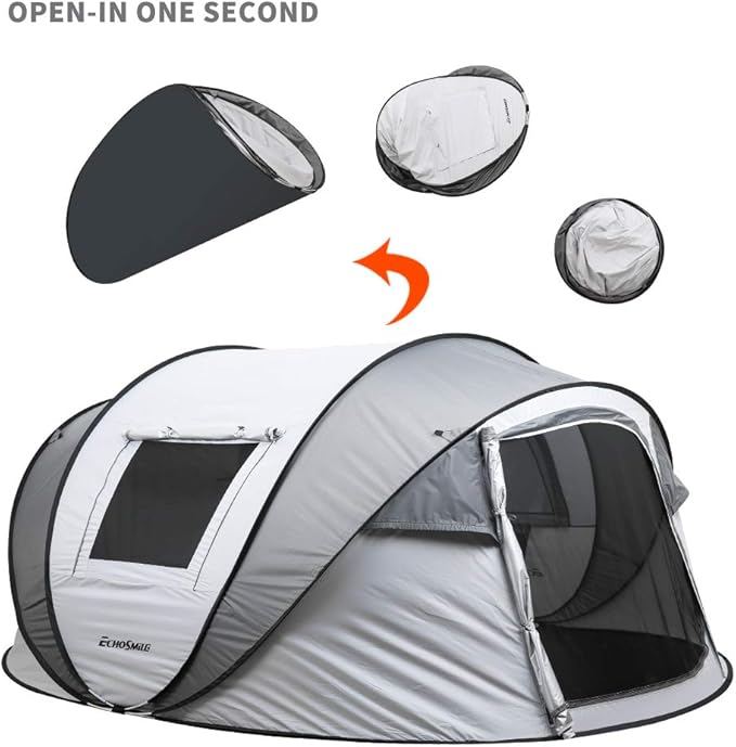 EchoSmile Instant Pop Up Camping Tent, 2/4/6 Person, Easy Setup Tent, Water Resistant Dome, Portable with Carry Bag