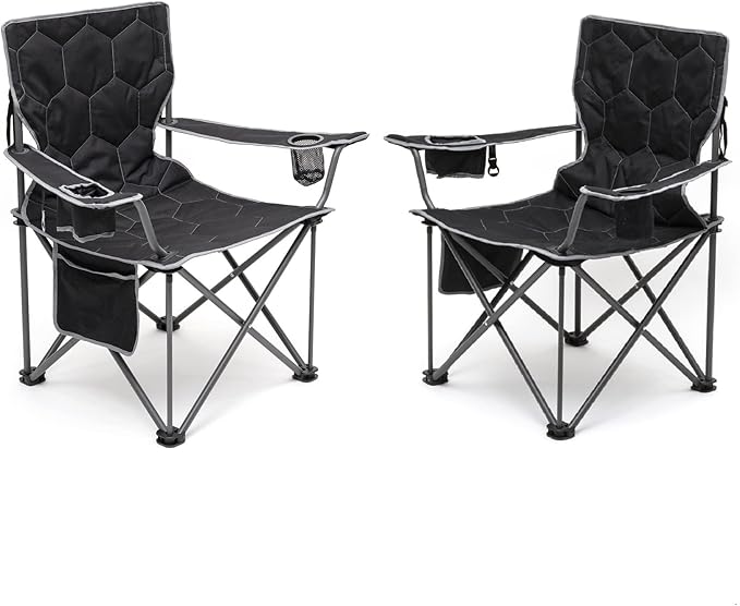 SUNNYFEEL Oversized Folding Camping Chair 2 Pack 500 LBS Heavy Duty Lawn Chairs with Black Portable Folding with Armrest, Cup Holder, Pocket ＆Bag for Outdoor Camping/Beach/Travel/Picnic/Fishing
