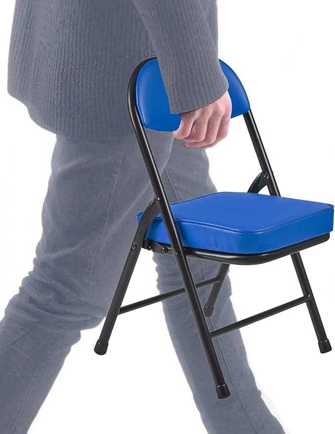 Mini Padded Folding Chairs, Garage Stool, Portable Camping Chair with Cushion, Lightweight Lawn Chair, for Outdoor Sports Events, Patio, Fishing, Hiking, Hunting, Picnic, Beach (Blue)