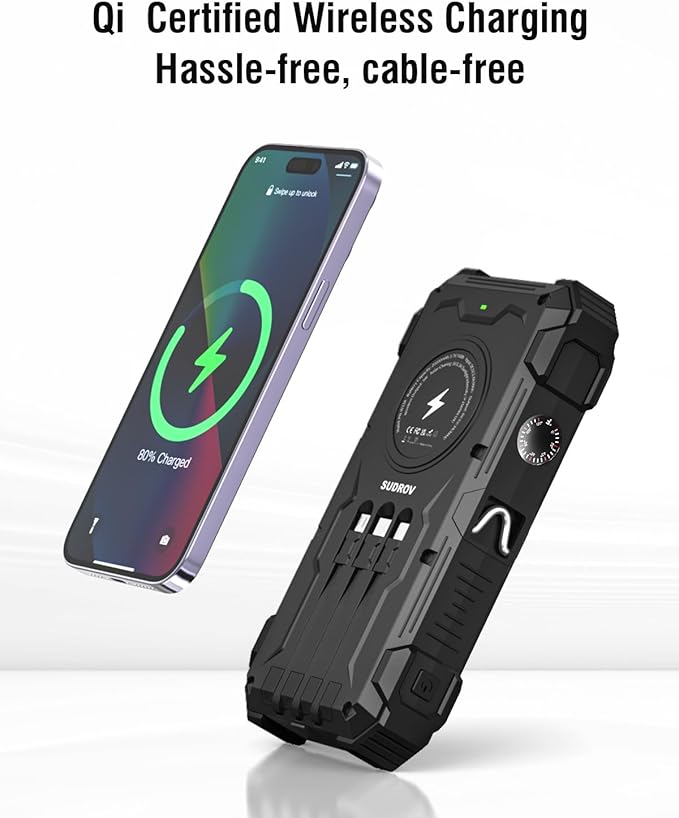 Solar Charger Power Bank, 42800mAh Wireless Portable Charger with USB-C in/Output, QC3.0 Fast Charging 15W 4 Ports Outdoor Battery Pack Built-in Dual Led Flashlights for iPhone Samsung etc