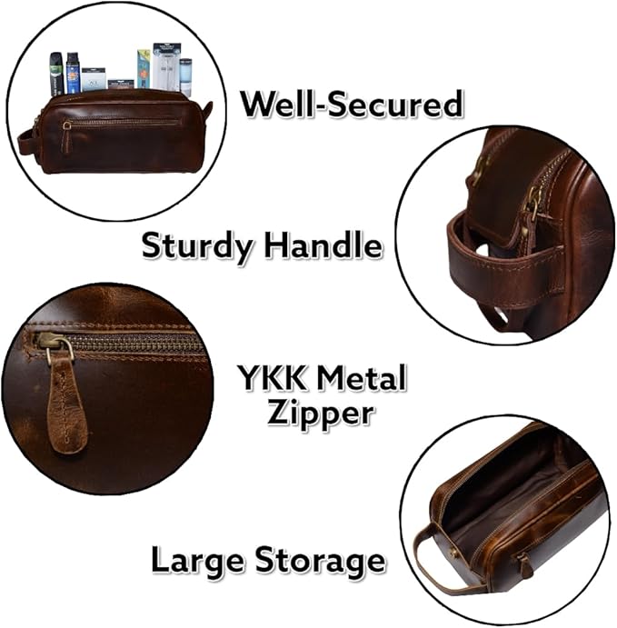 Premium Leather Toiletry bag With Waterproof Lining,Grooming Travel Mens Toiletry Bag,Mens Leather Shaving Bag, Handcrafted Vintage shaving- Kit (Combo of 4 Items)