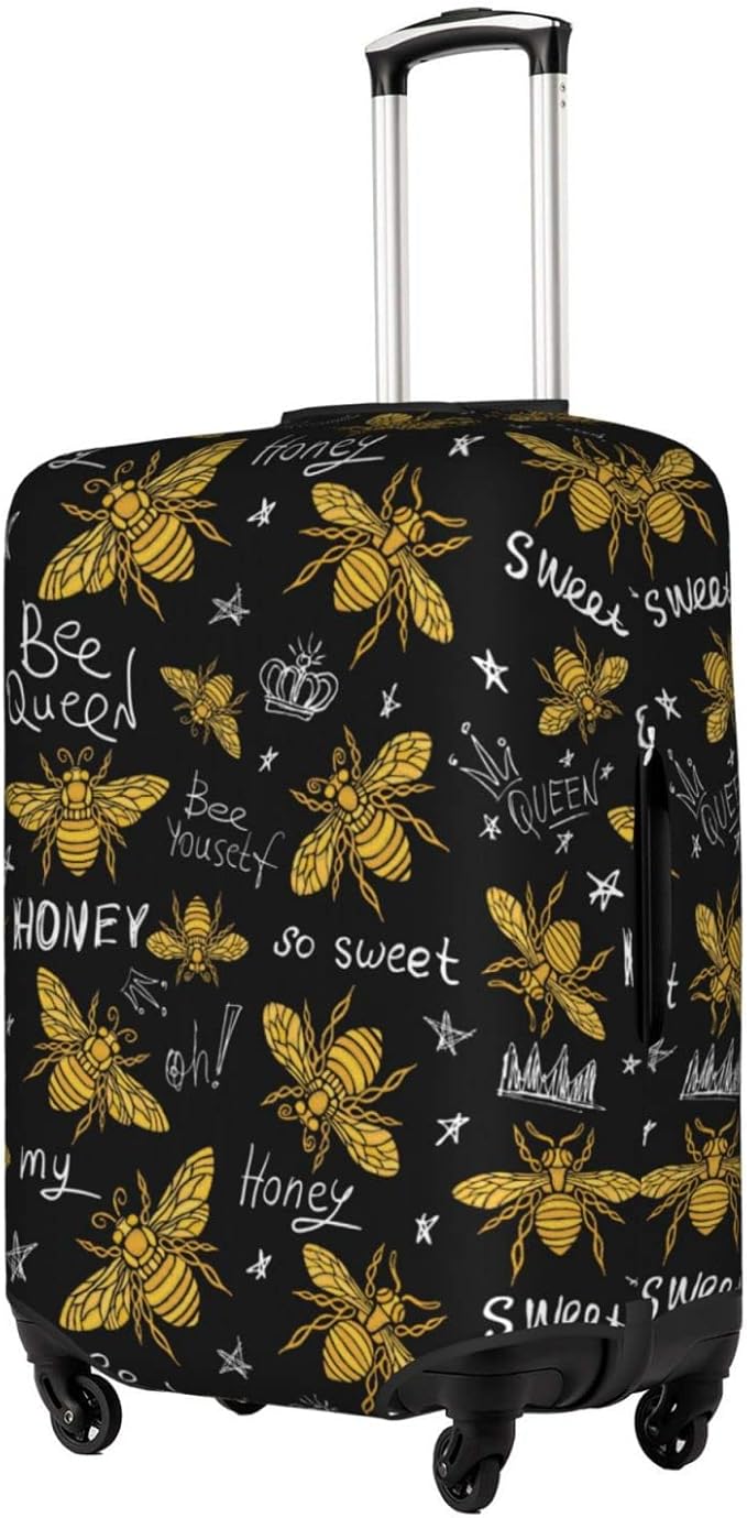Travel Luggage Cover Suitcase Protector, Honey Bees Golden Luxury Thicker Washable Elastic Stretch Anti-scratch Suitcase Sleeve with Concealed Zipper for Wheeled Suitcase Fits 22-24 Inch Luggage