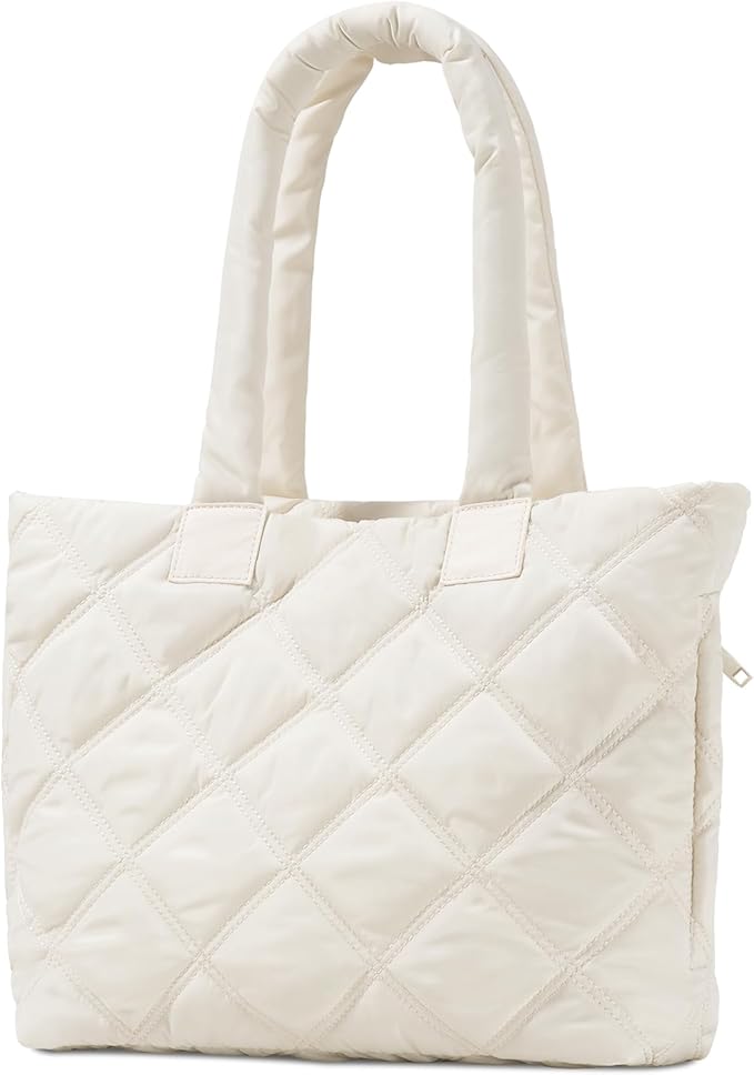 Puffer Tote Bag for Women, Quilted Bag with Zipper, Small Tote HandBags for Work, Travel
