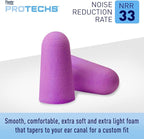 Flents Protechs Foam Ear Plugs, 50 Pair for Sleeping, Snoring, Loud Noise, Traveling, Concerts, Construction, Studying, Work, Shooting, NRR 33, Noise Cancelling, Disposable, Purple, Made in the USA