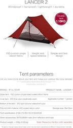 Lanshan 2 Person Tent Hiking Ultralight Camping Tent Professional 15D Silnylon Rodless Trekking Pole Tent Waterproof Backpacking Outdoor for Camping, Bivvy