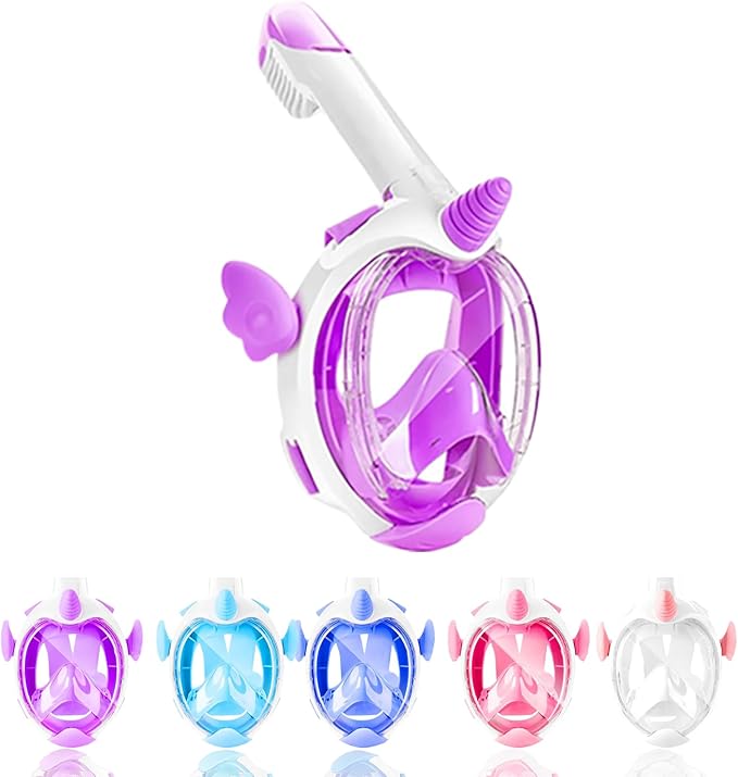 Kids Snorkel Mask, Full Face Snorkel Mask for Kids 4-16, 180 HD View Anti-Fog Anti-Leak Snorkel Mask for Kids Snorkel Set Snorkeling Gear for Kids