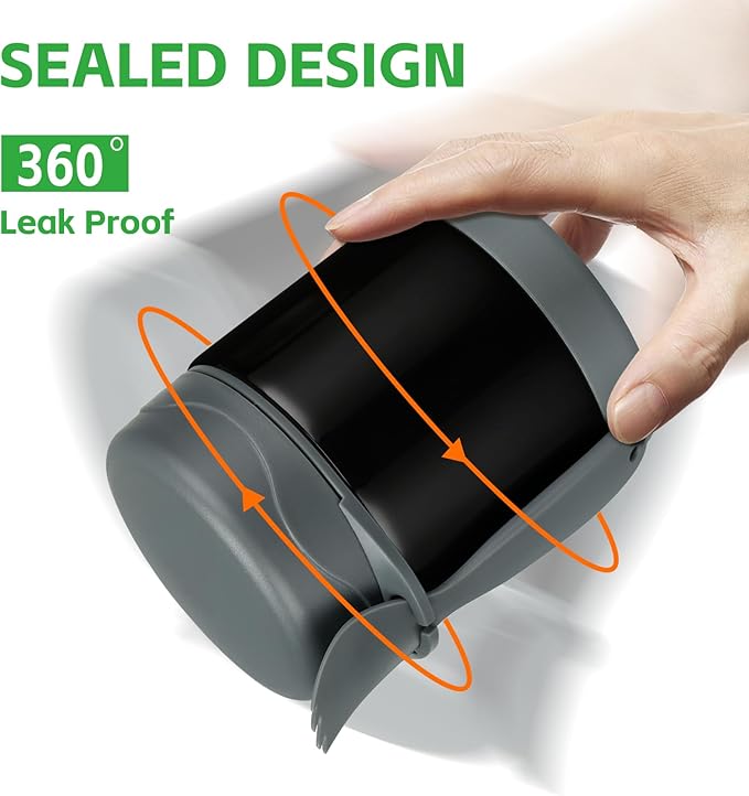 10oz Soup Thermo for Hot Food Kids Insulated Food Jar,Thermo Hot Food Lunch Container, Width Mouth Stainless Steel Lunch Box for Kids with Spoon (Black)