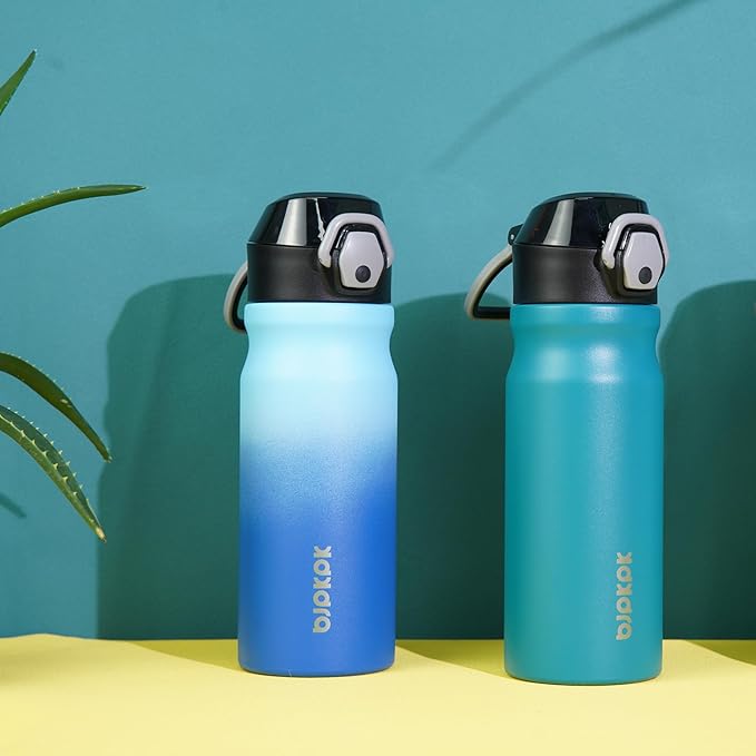 BJPKPK 18oz Insulated Water Bottle With Straw Stainless Steel Double Wall Water Bottles BPA Free Leak Proof Thermo With Lockable Flip Lid And Soft Silicone Spout,Ocean Dream