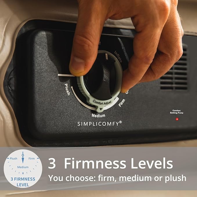 Simpli Comfy 18” Twin Inflatable Air Mattress with Built-in Dual Pump, Elevated, Adjustable Firmness, Self-Inflating Blow-Up Mattress with Storage Bag for Home, Guest, Travel, Camping, Relocation