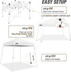 EAGLE PEAK 8x8 Slant Leg Pop-up Canopy Tent Easy One Person Setup Instant Outdoor Beach Canopy Folding Portable Sports Shelter 8x8 Base 6x6 Top (White)