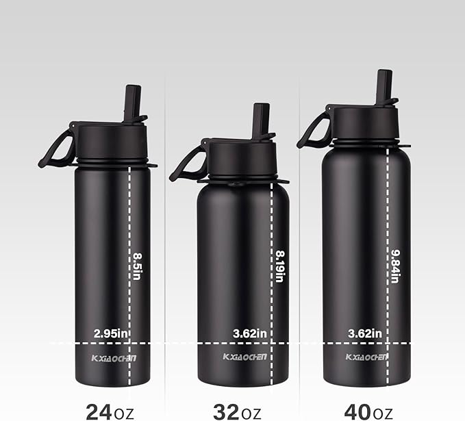 KXIAOCHEN Insulated Water Bottle, Stainless Steel Water Bottle, 2 Lids (Straw and Handle Lid),Wide Mouth Metal Water Bottles Keep Hot and Cold, Double Walled, Thermo Mug, Metal Canteen