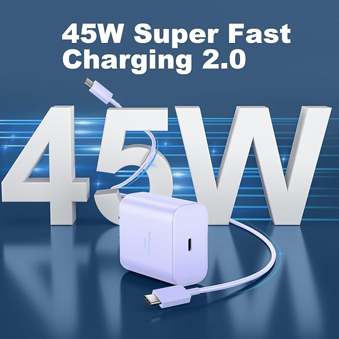 USB C Charger Block, 45W Super Fast Charger with 10FT Cable for Samsung Galaxy S26 S25 S24 S23 Ultra/S26 S25 S24 S23 S22 S21 S20/Note 10/20, PPS Android Phone Charger-Purple