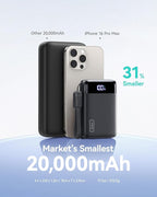 INIU Portable Charger, Smallest 22.5W 20000mAh USB C in & Out Power Bank Fast Charging, PD 3.0+QC 4.0 LED Display Phone Battery Pack Compatible with iPhone 17 16 15 14 Pro Samsung S24 Google iPad etc