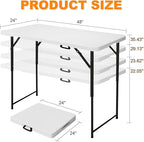 4ft Folding Table, Portable Fold-in-Half Adjustable Height Utility Table for Indoor/Outdoor Use, Durable HDPE & Steel, Stable & Lightweight, Multi-Purpose, White