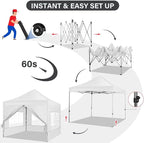 COBIZI 10x10 Pop up Canopy Tent with 4 Sidewalls, Waterproof Heavy Duty Commercial Canopy for Parties, Outdoor Tent, Garden Gazebo, Carry Bag with Wheel (10x10ft, White)