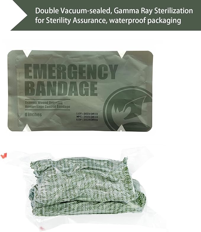 RHINO RESCUE 6" Israeli Style Emergency Bandage, Compression Trauma Wound Dressing, Medical Sterile Vacuum Sealed, Combat Tactical First Aid Kit IFAK Supplies, 5 Count