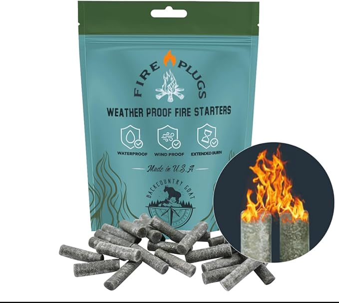 100% Waterproof Fire Plugs Fire Starters (50 Pack), BBQs, Smokers, Fire Pits, Fireplaces | Natural, Easy to Light, Emergency Ready