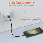 JXMOX Short USB C Cable (1ft 3-Pack), USB A to Type-C Charger Cord 3.1A Fast Charging Compatible with iPhone 15 16 Pro Max, Samsung Galaxy S22 S21 S20 S10 S9, Note 10, A80 A70 A50, Power Bank (Black)