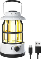 EverBrite LED Camping Lantern, USB C Rechargeable with Stepless Dimming, Vintage Portable Camping Lights & Lanterns for Power Outages, Hurricane, Emergency, Fishing, Home and More