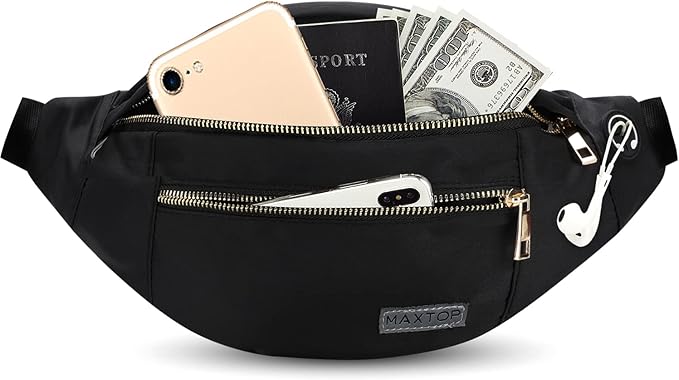 MAXTOP Large Crossbody Fanny Pack with 4-Zipper Pockets,Gifts for Enjoy Sports Festival Workout Traveling Running Casual Hands-Free Wallets Waist Pack Phone Bag Carrying All Phones