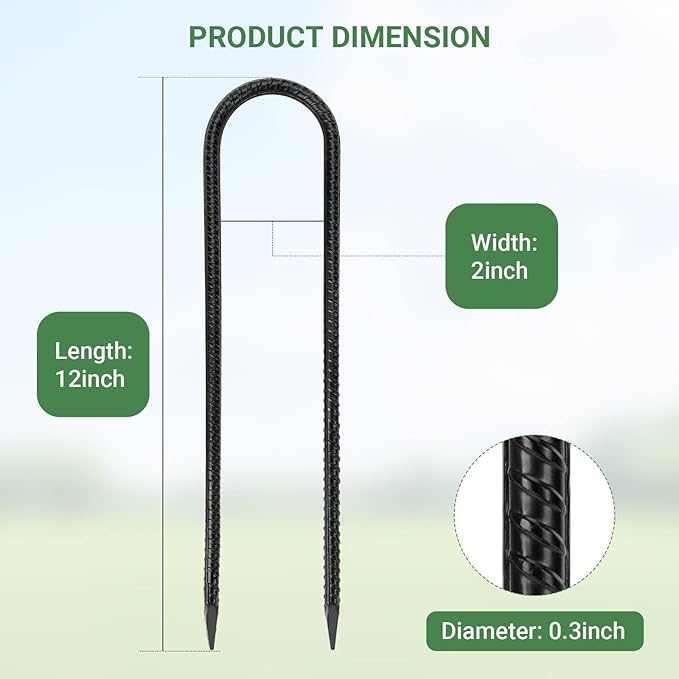 12 in 12 Pack Trampoline Stakes, U Shaped Trampoline Anchors High Wind Heavy Duty, Trampoline Anchor Kit, Steel Stakes for Trampolines, Outdoor Canopies, Camping Tents, Football Goal, Black