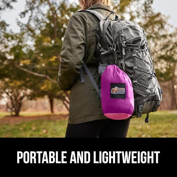 GORILLA GRIP Durable Portable Camping Hammock, Holds 400lbs with Heavy Duty Tree Straps, Comfortable Travel Swing, Camp Hammocks, Easy to Use and Install, Outdoor Essentials, Purple, 9x4.5 FT