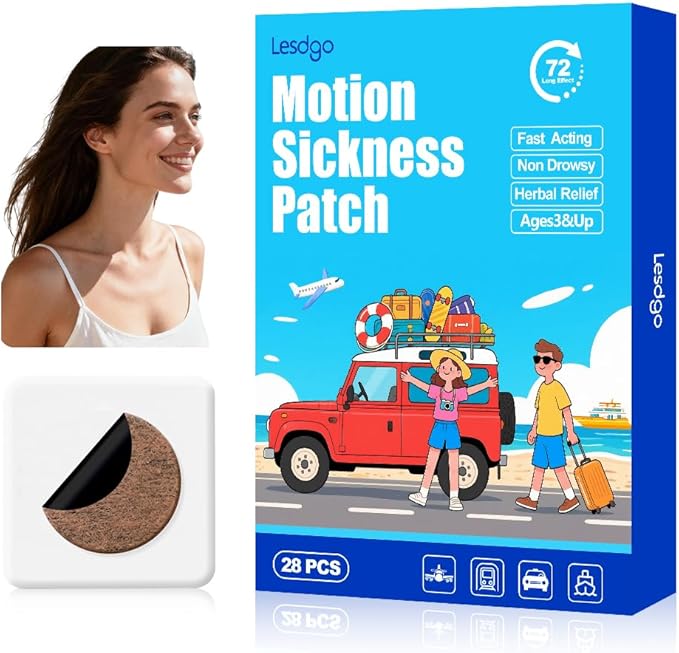 Motion Sickness Patches (28 Count) for Car and Boat Rides, Ships, Cruise and Airplane & Other Forms of Transport - Travel Essentials