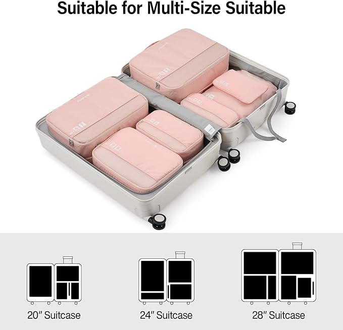 Compression Packing Cubes (Pack of 7), Expandable Luggage Organizer Bags, Hanke Packing Cubes for Travel, Double Zipper Durable Travel Packing Organizers for Suitcase Backpack and Carry-On