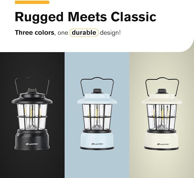 LUXPRO Retro LED Lantern - Battery-Powered Emergency Lantern - Water Resistant - Bright LED Lamp for Indoor & Outdoor Use - Use for Tents, Hiking or Hurricane Prep (Blac, Pack of 1)