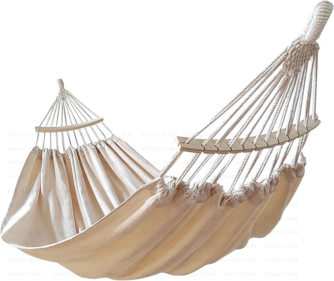 Double Hammock 2 Person Extra Large 220x150cm Total Length 330cm Load 500lb Canvas Cotton Hammock for Patio Porch Garden Backyard Lounging Outdoor and Indoor with Removable Spreader bar