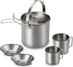 Lixada 5PCS Camping Cookware Set Stainless Steel 1.2L Camping Pot with 2 Cups & 2 Bowls, Lightweight Portable Backpacking Pot with Foldable Handles & Lid for Outdoor Cooking Hiking Picnic