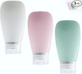 Travel Bottles for Toiletries, TSA Approved 3oz (90ml) Leak Proof Silicone Refillable Squeeze Travel Size Containers BPA Free Air Travel for Shampoo, Lotions, 3-pk (Pink-White-Teal)