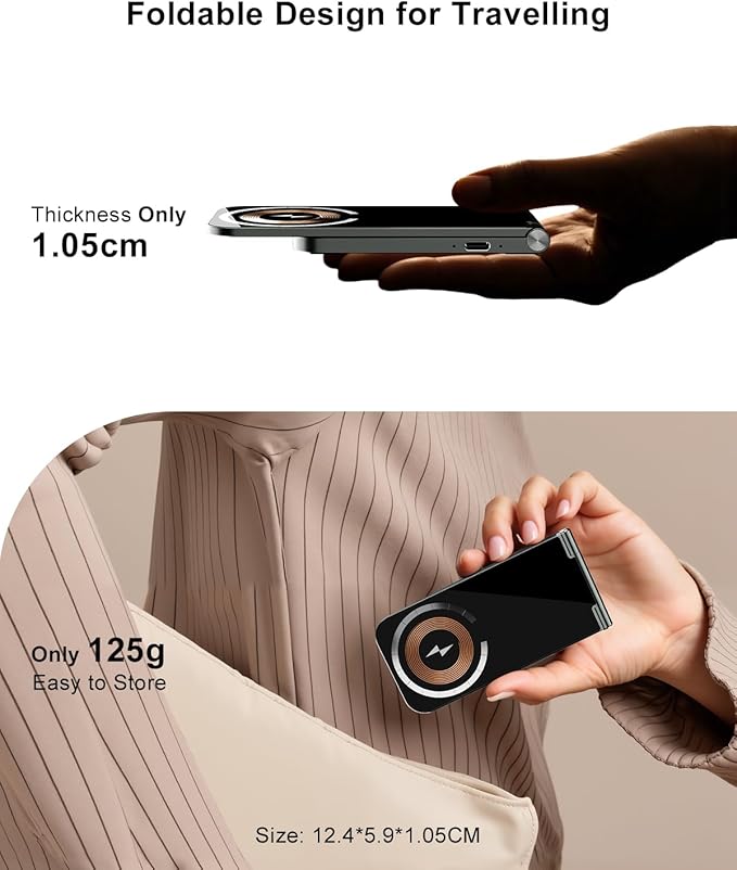 2-in-1 Wireless Charging Station, 15W Fast Mag-Safe Wireless Charger Compatible with iPhone 17 16 15 14 13 12 Pro Max, Foldable Portable Phone Charger Stand with USB-C Cable (No AC Adapter)